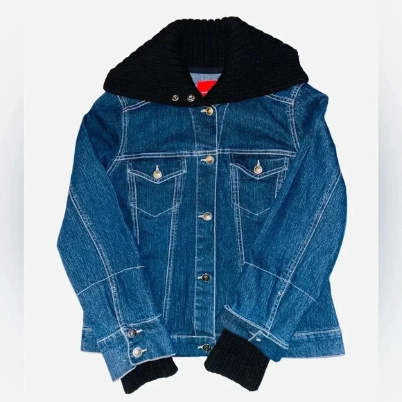GLORIA VANDERBILT* Blue Women’s Denim Jacket with Sweater Collar Size M (no tag) - Picture 1 of 8